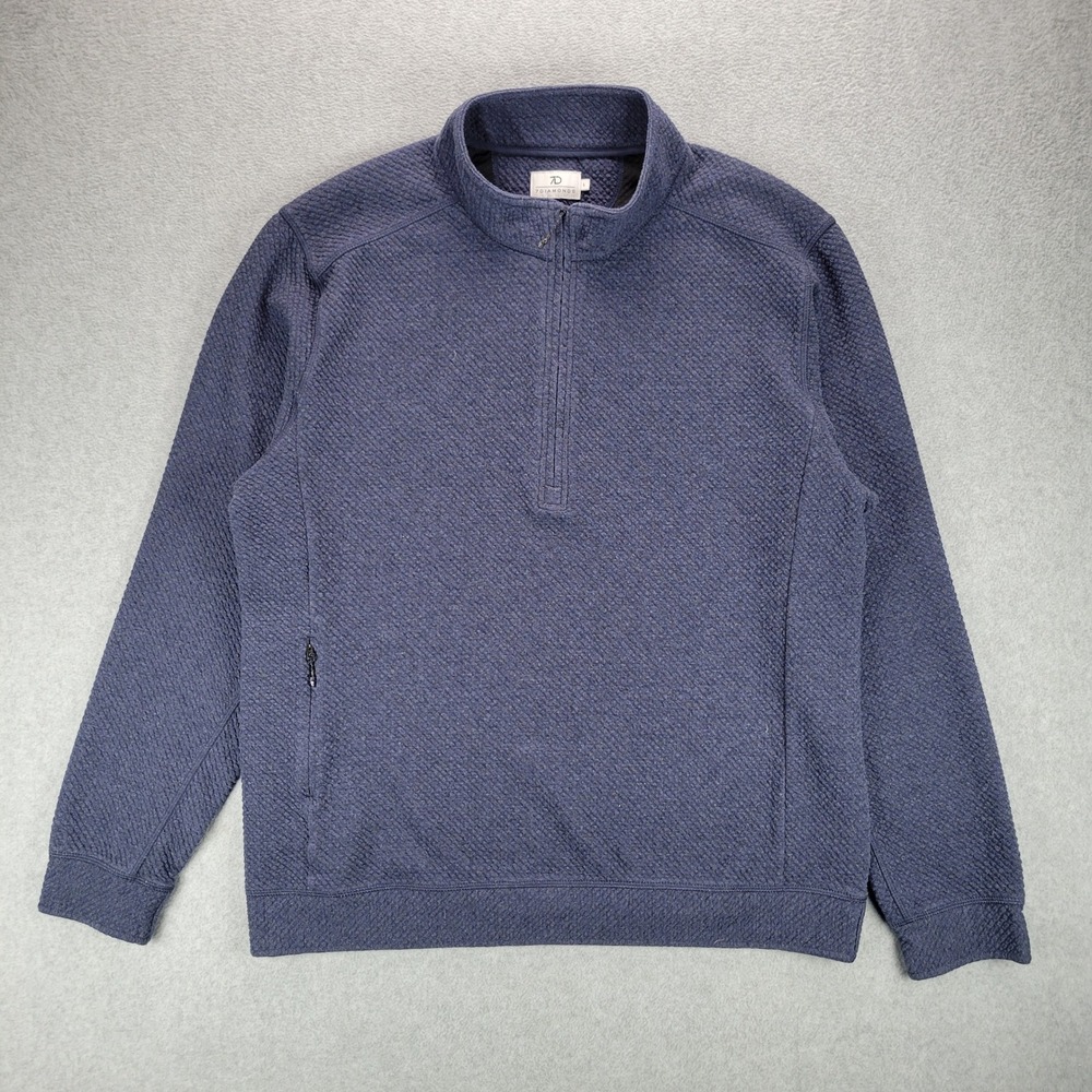 7 Diamonds Quarter Zip Pullover Mens Large Navy Blue Textured Waffle Knit 3858‎